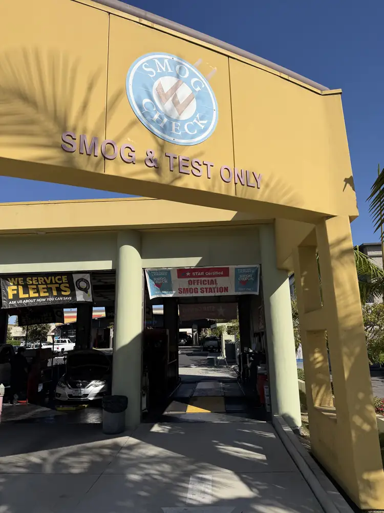 Smog and Test Only sign over the smog inspection bays in Ventura